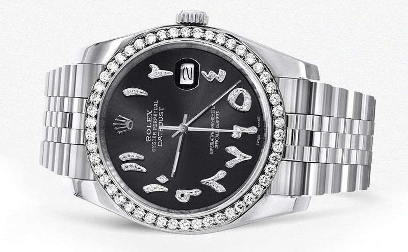 116200 | Hidden Clasp | Diamond Rolex Datejust Watch | 36 MM | Custom Arabic Diamond Dial | Jubilee Band | Diamond Bezel