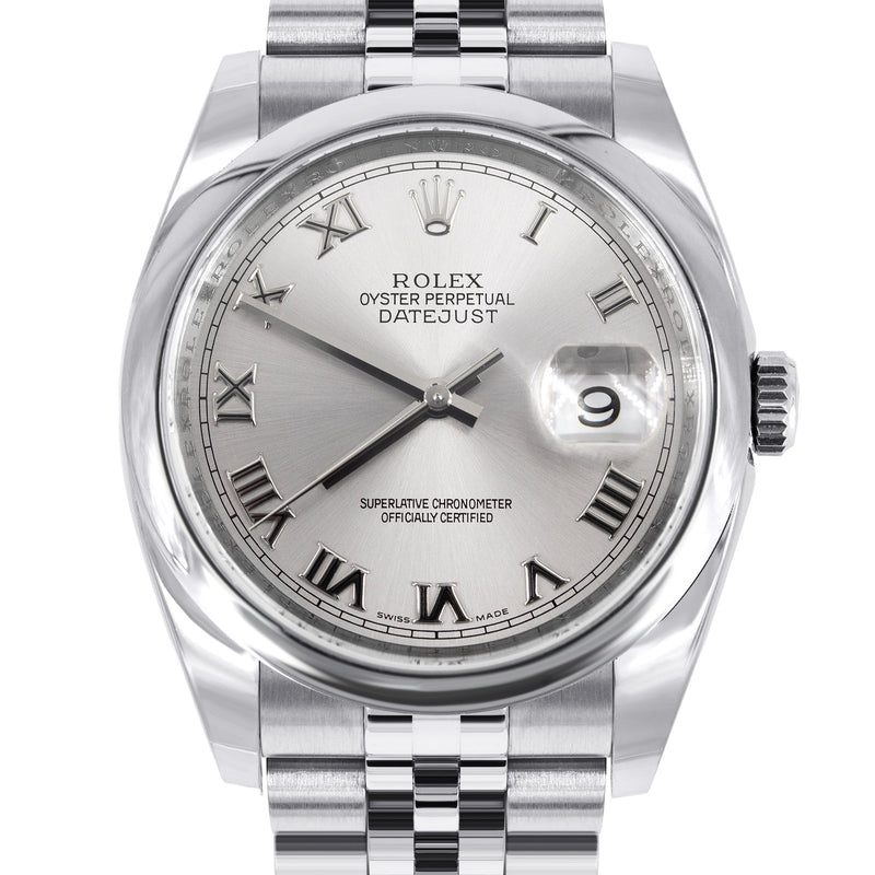 ROLEX DATEJUST 36 MM | JUBILEE BAND STEEL WATCH | 126200 | SMOOTH | SILVER ROMAN
