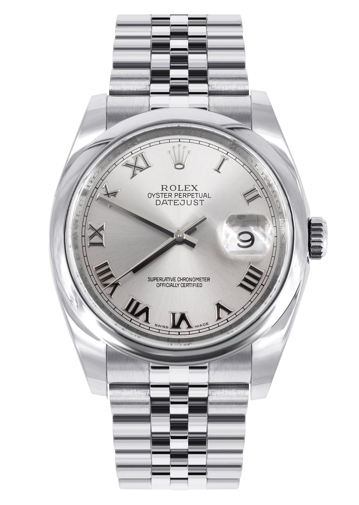 ROLEX DATEJUST 36 MM | JUBILEE BAND STEEL WATCH | 126200 | SMOOTH | SILVER ROMAN