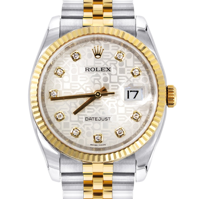 ROLEX DATEJUST 36 MM | JUBILEE BAND | 18K & STEEL WATCH | 116233 | FLUTED | FACTORY DIAMOND JUBILEE DIAL