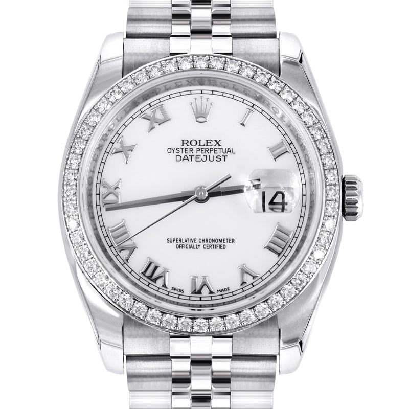 ROLEX DATEJUST 36 MM | JUBILEE BAND STEEL WATCH | 116244| FACTORY DIAMOND BEZEL | WHITE ROMAN