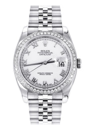 ROLEX DATEJUST 36 MM | JUBILEE BAND STEEL WATCH | 116244| FACTORY DIAMOND BEZEL | WHITE ROMAN