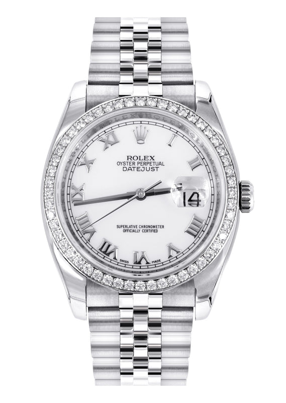 ROLEX DATEJUST 36 MM | JUBILEE BAND STEEL WATCH | 116244| FACTORY DIAMOND BEZEL | WHITE ROMAN