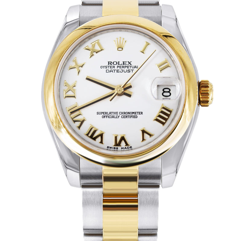 ROLEX DATEJUST 31 MM | OYSTER BAND 18K GOLD & STEEL WATCH | 178243| 18KYELLOW GOLD SMOOTH | WHITE ROMAN