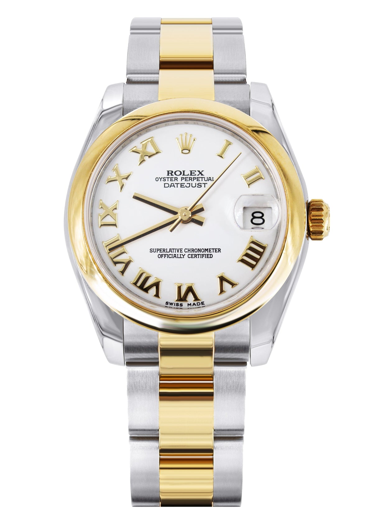 ROLEX DATEJUST 31 MM | OYSTER BAND 18K GOLD & STEEL WATCH | 178243| 18KYELLOW GOLD SMOOTH | WHITE ROMAN