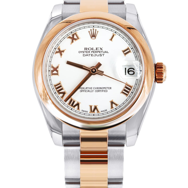 ROLEX DATEJUST 31 MM | OYSTER BAND 18K GOLD & STEEL WATCH | 178241 | 18K ROSE GOLD SMOOTH | WHITE ROMAN