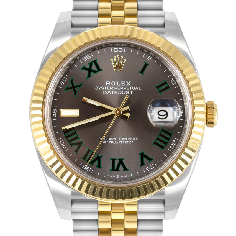 ROLEX DATEJUST 41 MM | 18K YELLOW GOLD & STEEL WATCH | JUBILEE BAND | SLATE WIMBLEDON DIAL