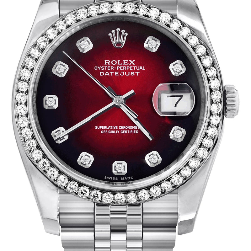 116200 | Hidden Clasp | Rolex Datejust Watch | 36Mm | Red Dial | Jubilee Band