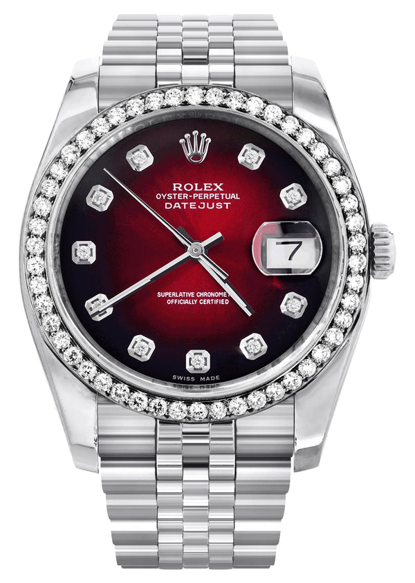 116200 | Hidden Clasp | Rolex Datejust Watch | 36Mm | Red Dial | Jubilee Band