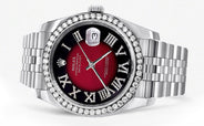 116200 | Hidden Clasp | Diamond Rolex Datejust Watch | 36Mm | Diamond Red Roman Numeral Dial | Jubilee Band