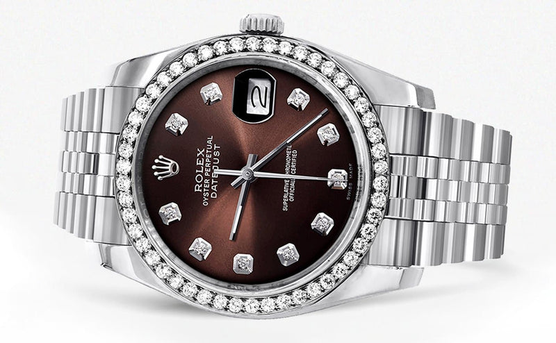 116200 | Hidden Clasp | Diamond Rolex Datejust Watch | 36MM | Chocolate Diamond Dial | Jubilee Band