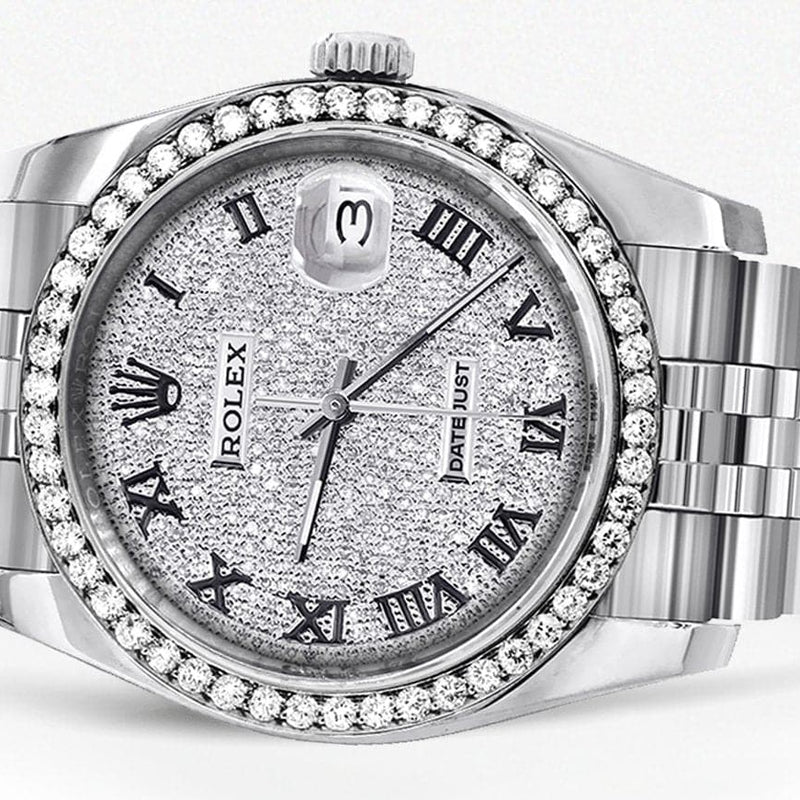 116200 | Hidden Clasp | Diamond Rolex Datejust Watch | 36MM | Full Diamond Roman Dial | Jubilee Band
