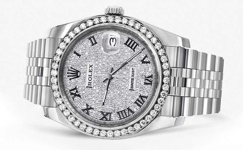 116200 | Hidden Clasp | Diamond Rolex Datejust Watch | 36MM | Full Diamond Roman Dial | Jubilee Band