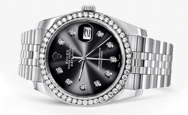 116200 | Hidden Clasp | Diamond Rolex Datejust Watch | 36Mm | Graphite Diamond Dial | Jubilee Band