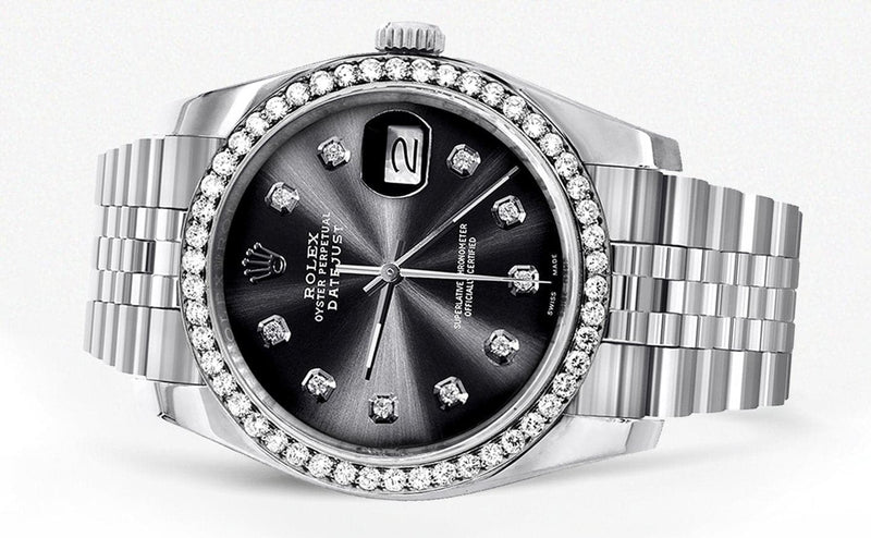116200 | Hidden Clasp | Diamond Rolex Datejust Watch | 36Mm | Graphite Diamond Dial | Jubilee Band
