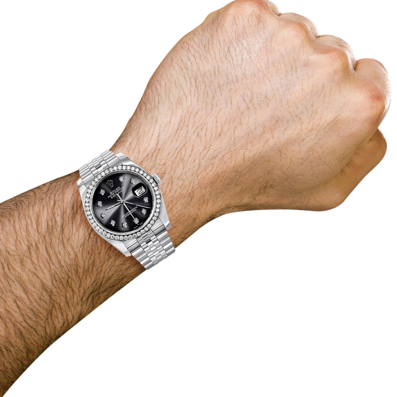 116200 | Hidden Clasp | Diamond Rolex Datejust Watch | 36Mm | Graphite Diamond Dial | Jubilee Band