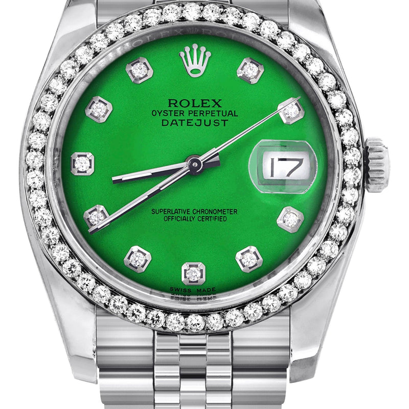 116200 | Hidden Clasp | Rolex Datejust Watch | 36Mm | Green Dial | Jubilee Band