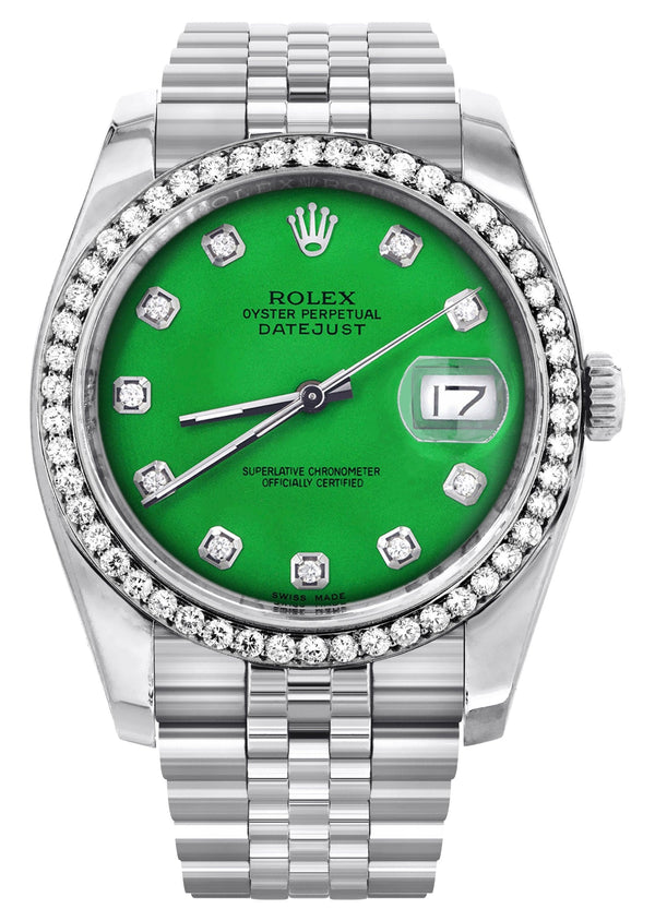116200 | Hidden Clasp | Rolex Datejust Watch | 36Mm | Green Dial | Jubilee Band