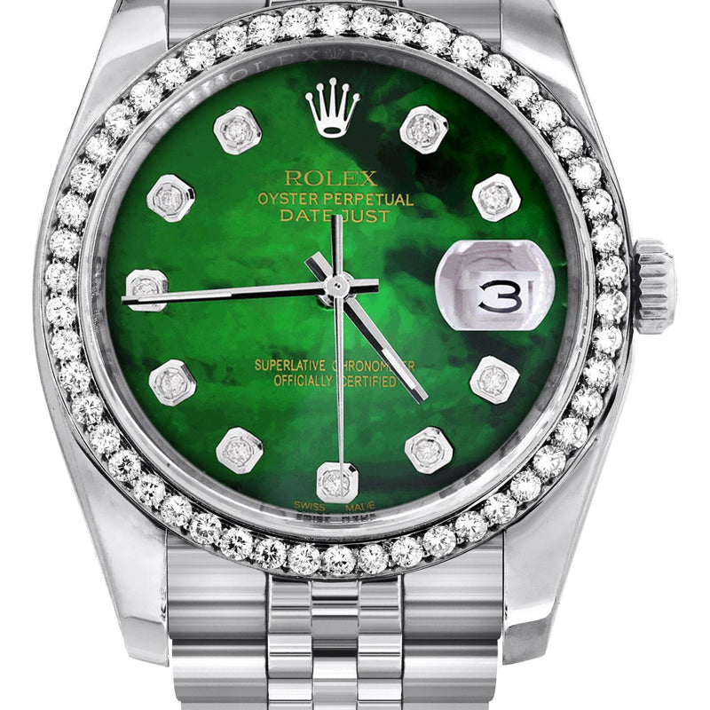 116200 | Hidden Clasp | Diamond Rolex Datejust Watch | 36Mm | Green Diamond Mother Of Pearl Dial | Jubilee Band
