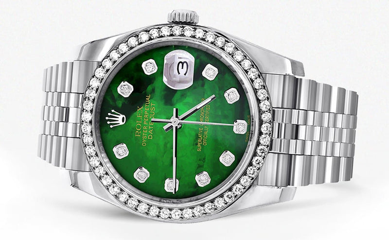 116200 | Hidden Clasp | Diamond Rolex Datejust Watch | 36Mm | Green Diamond Mother Of Pearl Dial | Jubilee Band