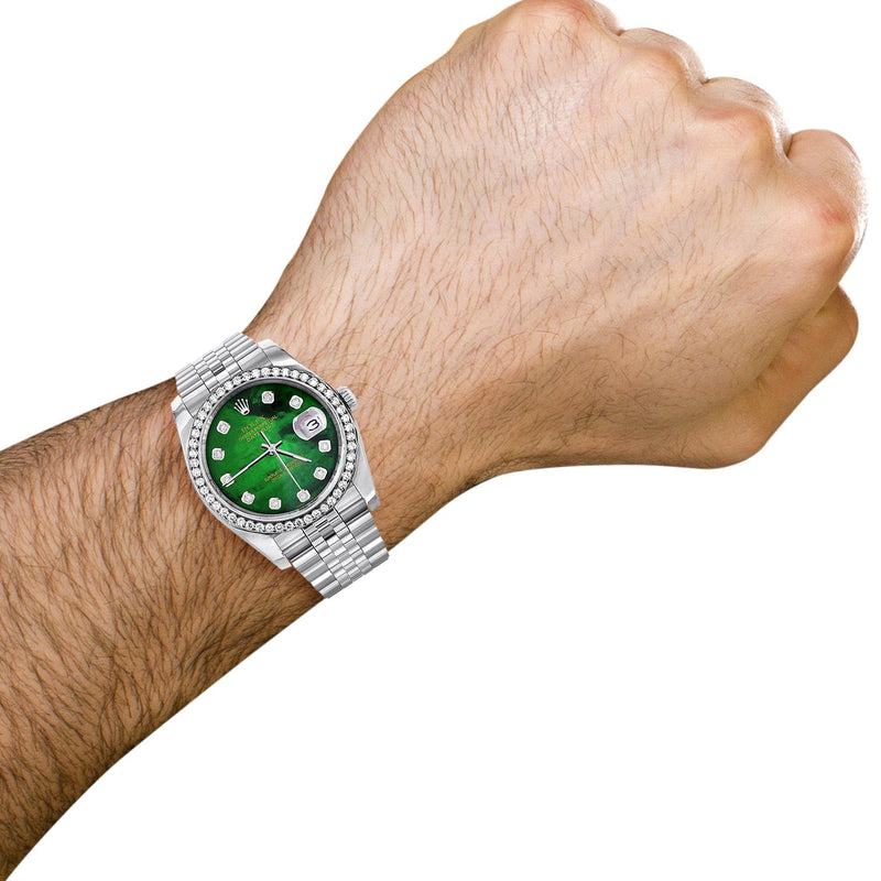 116200 | Hidden Clasp | Diamond Rolex Datejust Watch | 36Mm | Green Diamond Mother Of Pearl Dial | Jubilee Band