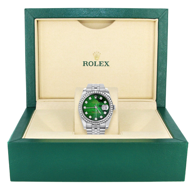 116200 | Hidden Clasp | Diamond Rolex Datejust Watch | 36Mm | Green Diamond Mother Of Pearl Dial | Jubilee Band