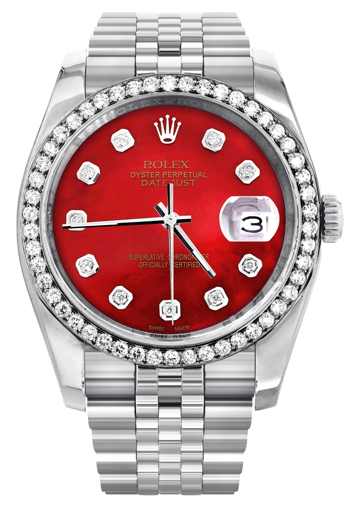 116200 | Hidden Clasp | Diamond Rolex Datejust Watch | 36Mm | Red Diamond Dial | Jubilee Band