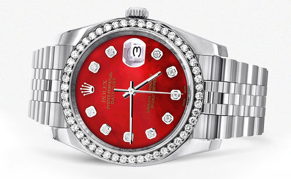 116200 | Hidden Clasp | Diamond Rolex Datejust Watch | 36Mm | Red Diamond Dial | Jubilee Band