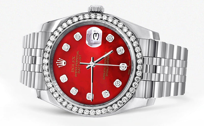 116200 | Hidden Clasp | Diamond Rolex Datejust Watch | 36Mm | Red Diamond Dial | Jubilee Band