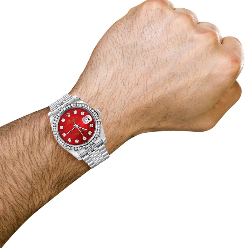 116200 | Hidden Clasp | Diamond Rolex Datejust Watch | 36Mm | Red Diamond Dial | Jubilee Band
