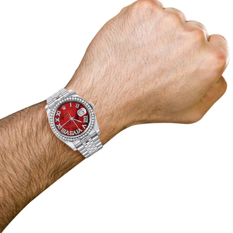 116200 | Hidden Clasp | Diamond Rolex Datejust Watch | 36Mm | Diamond Red Mother Of Pearl Roman Numeral Dial | Jubilee Band