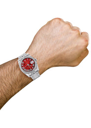 116200 | Hidden Clasp | Diamond Rolex Datejust Watch | 36Mm | Diamond Red Mother Of Pearl Roman Numeral Dial | Jubilee Band