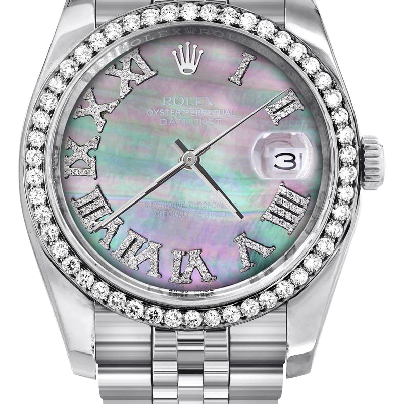 116200 | Hidden Clasp | Diamond Rolex Datejust  Watch | 36Mm | Dark Mother Of Pearl Dial | Roman Numeral | Jubilee Band