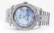 116200 | Hidden Clasp | Diamond Rolex Datejust Watch | 36Mm | Blue Mother Of Pearl Roman Numeral Dial | Jubilee Band