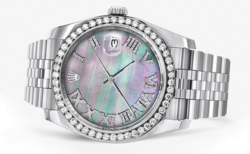 116200 | Hidden Clasp | Diamond Rolex Datejust  Watch | 36Mm | Dark Mother Of Pearl Dial | Roman Numeral | Jubilee Band