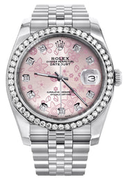 116200 | Hidden Clasp | Diamond Rolex Datejust Watch | 36MM | Pink Flower Diamond Dial | Jubilee Band