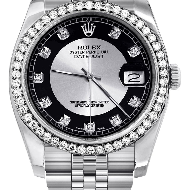 116200 | Hidden Clasp | Diamond Rolex Datejust Watch | 36MM | Tuxedo Diamond Dial | Jubilee Band