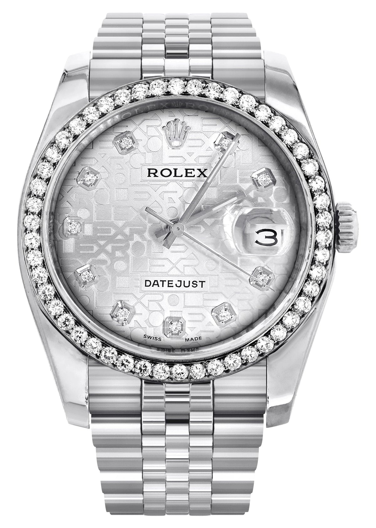116200 | Hidden Clasp | Diamond Rolex Datejust Watch | 36 MM | Diamond Rolex Textured Jubilee Dial | Jubilee Band