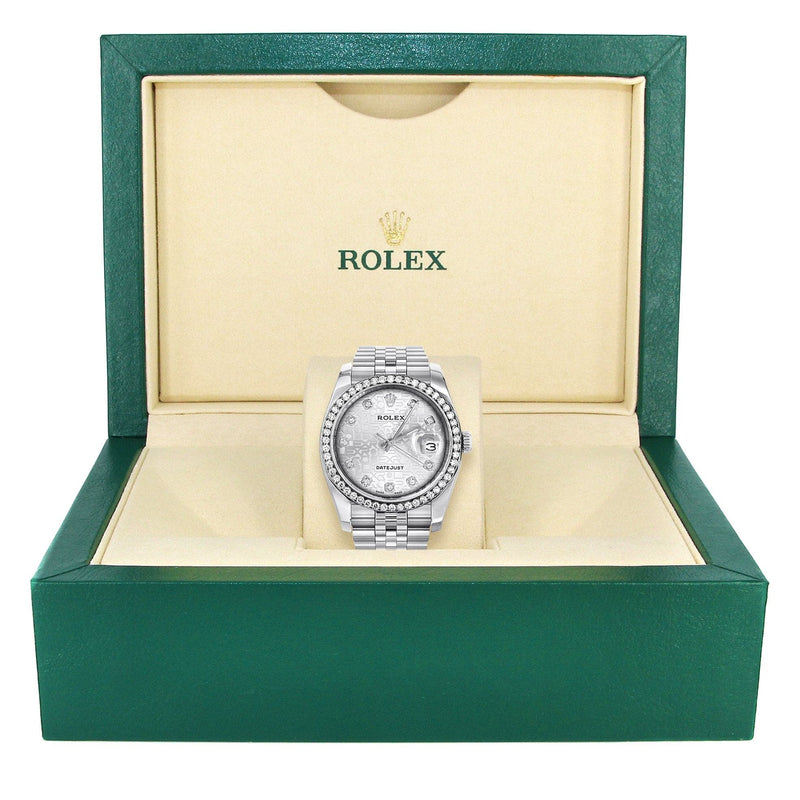 116200 | Hidden Clasp | Diamond Rolex Datejust Watch | 36 MM | Diamond Rolex Textured Jubilee Dial | Jubilee Band