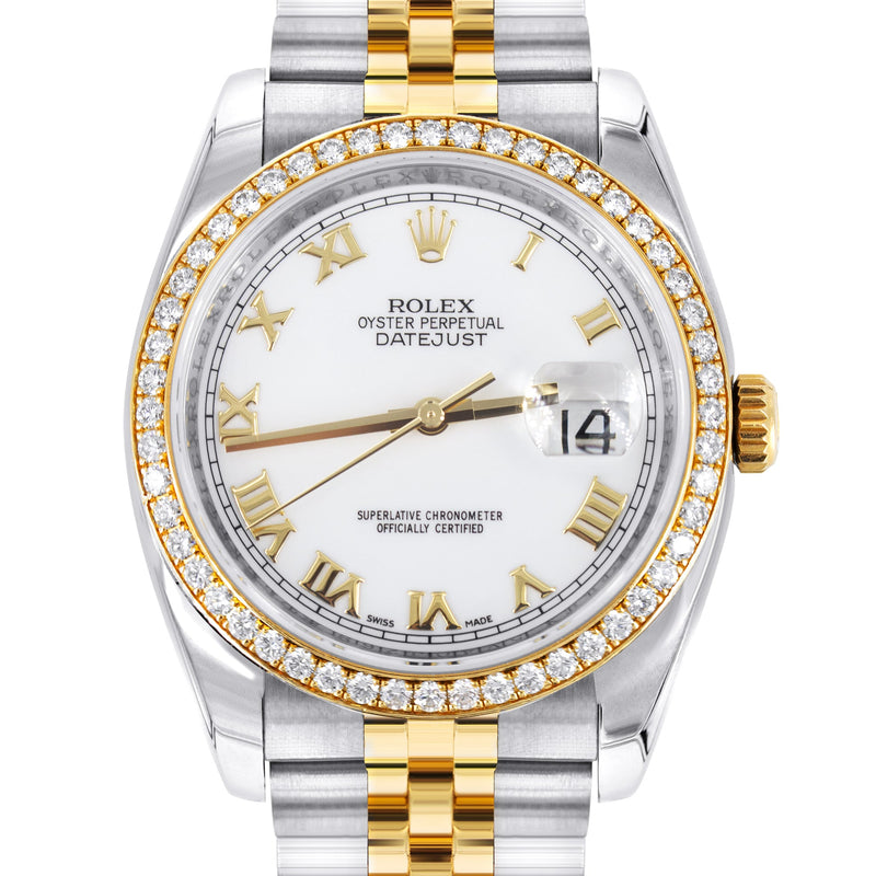 ROLEX DATEJUST 36 MM | JUBILEE BAND 18K GOLD & STEEL WATCH | 116243 | FACTORY DIAMOND BEZEL | WHITE ROMAN