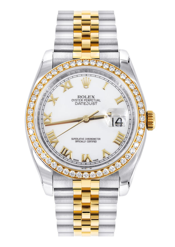 ROLEX DATEJUST 36 MM | JUBILEE BAND 18K GOLD & STEEL WATCH | 116243 | FACTORY DIAMOND BEZEL | WHITE ROMAN