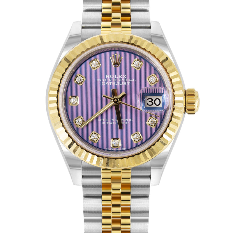 ROLEX DATEJUST 28 MM | JUBILEE BAND 18K GOLD & STEEL WATCH | 279173 | 18KYELLOW GOLD SMOOTH | DIAMOND LAVENDER DIAL