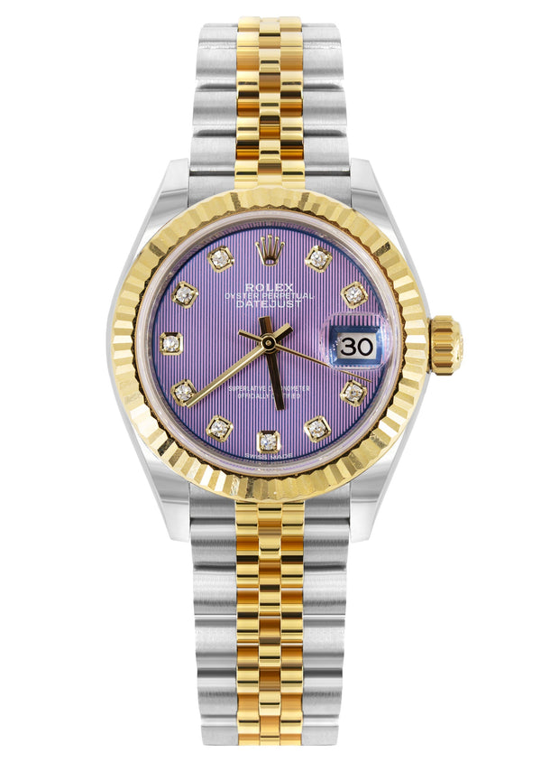 ROLEX DATEJUST 28 MM | JUBILEE BAND 18K GOLD & STEEL WATCH | 279173 | 18KYELLOW GOLD SMOOTH | DIAMOND LAVENDER DIAL