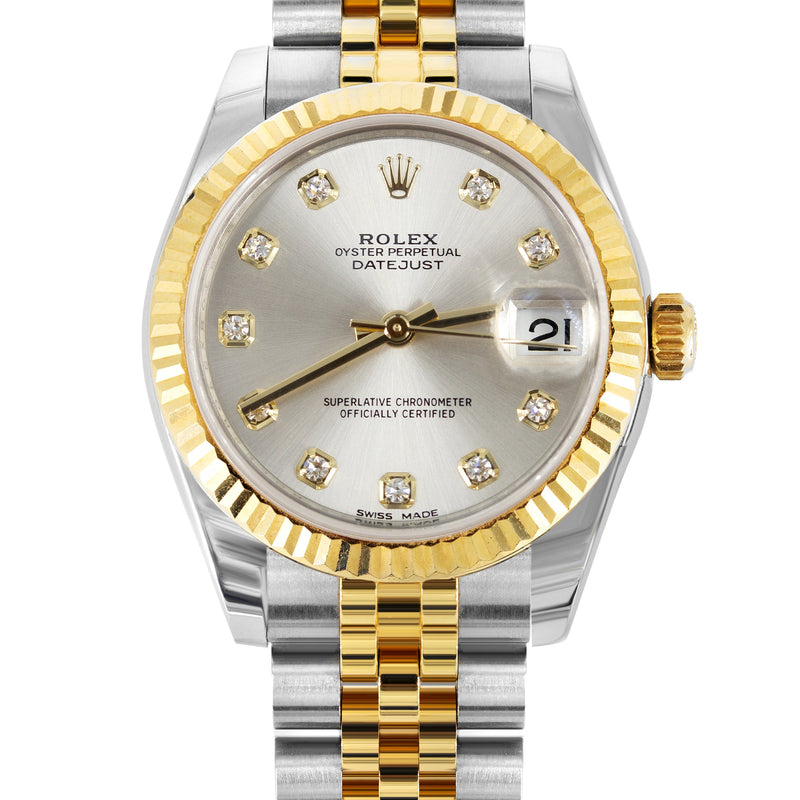 ROLEX DATEJUST 31 MM | JUBILEE BAND 18K GOLD & STEEL WATCH | 178273 | 18KYELLOW GOLD FLUTEDg | SILVER DIAMOND