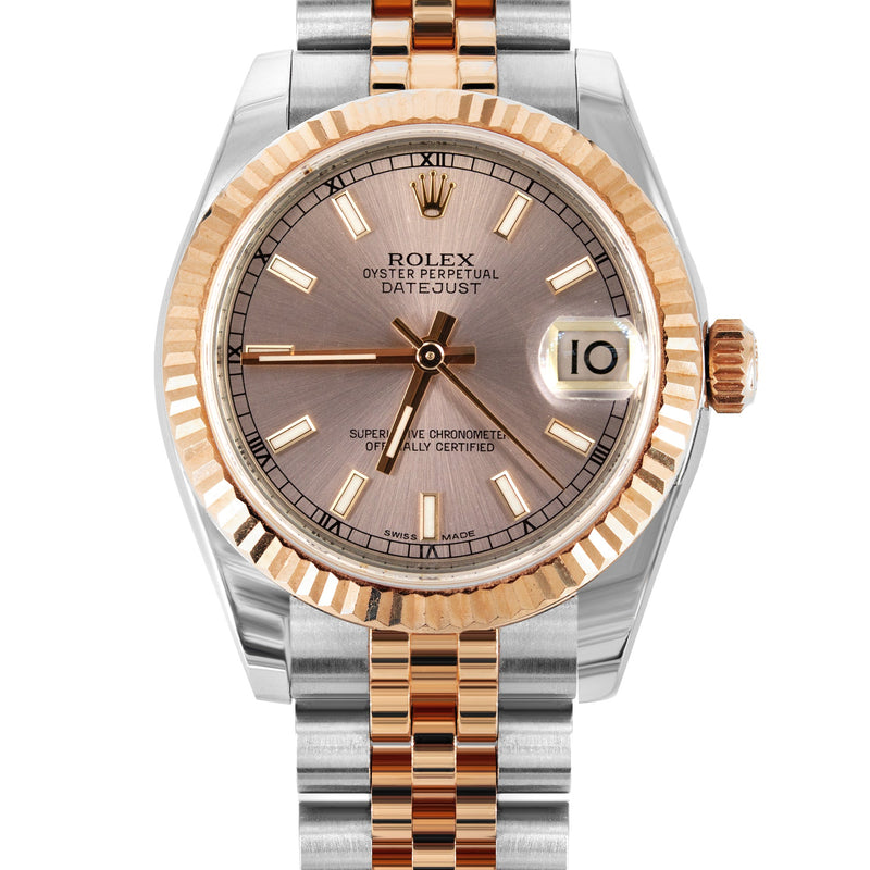 ROLEX DATEJUST 31 MM | OYSTER BAND 18K GOLD & STEEL WATCH | 178271 | 18KYELLOW GOLD SMOOTH | PINK STICK