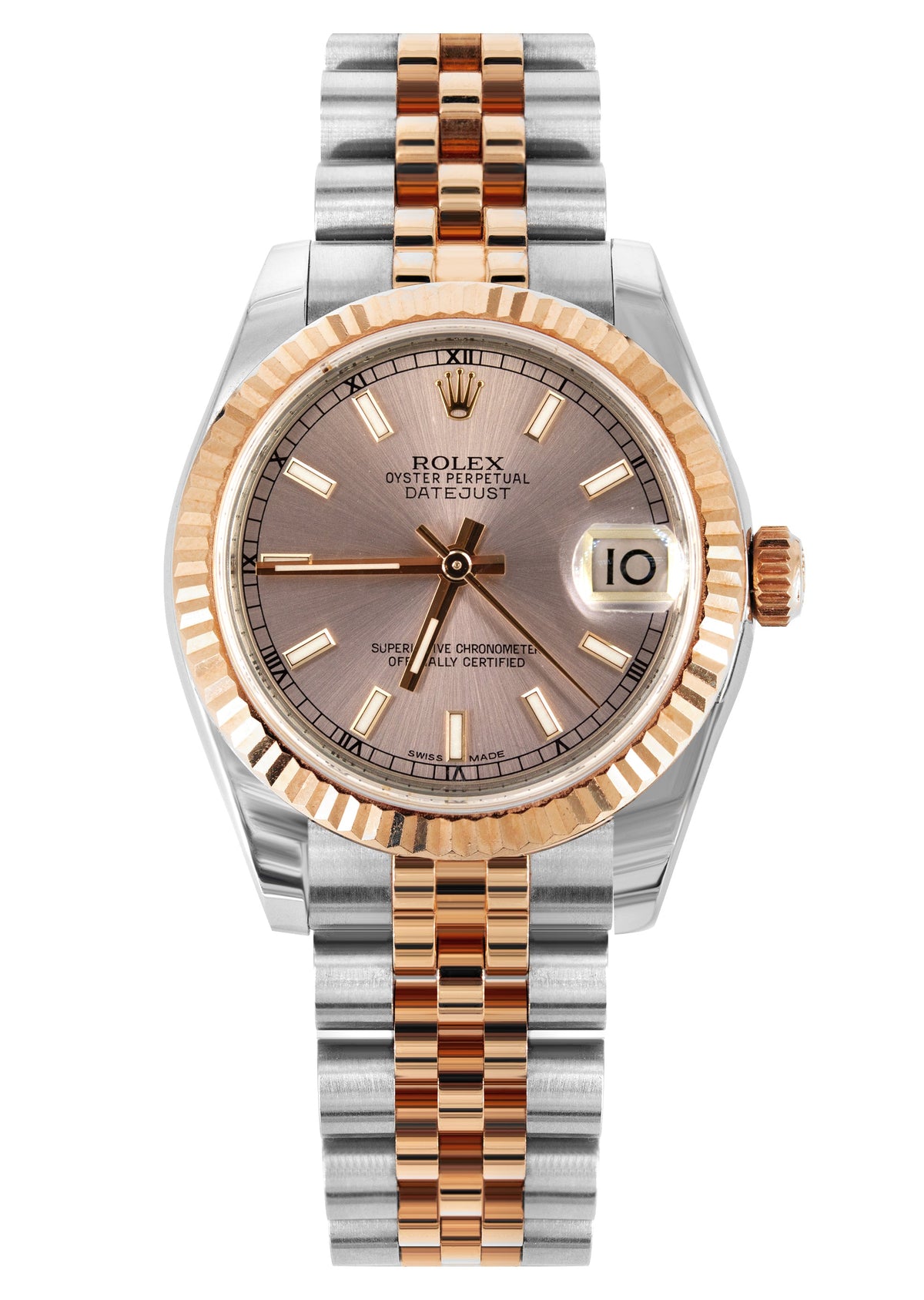 ROLEX DATEJUST 31 MM | OYSTER BAND 18K GOLD & STEEL WATCH | 178271 | 18KYELLOW GOLD SMOOTH | PINK STICK