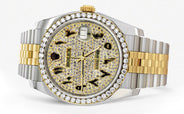 116233 | Hidden Clasp | Diamond Gold Rolex Watch For Men | 36Mm | Black Arabic Full Diamond Dial | Jubilee Band