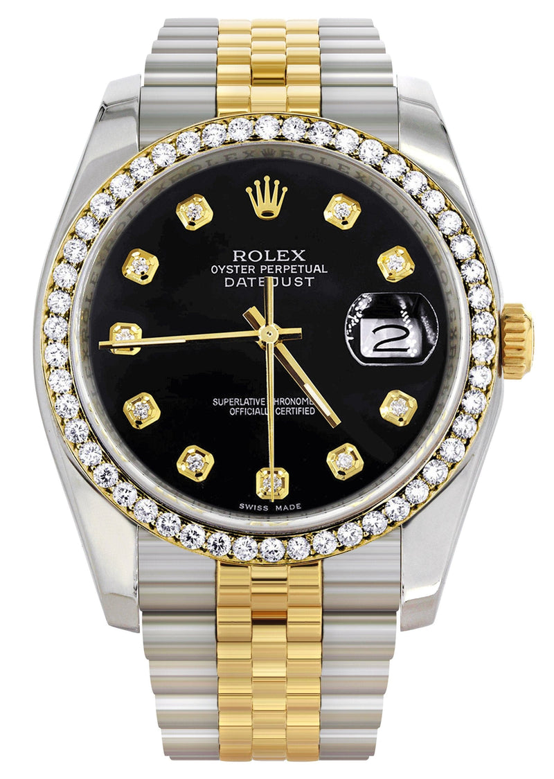 116233 | Hidden Clasp | Gold Rolex Datejust Watch | 36Mm | Black Dial | Jubilee Band