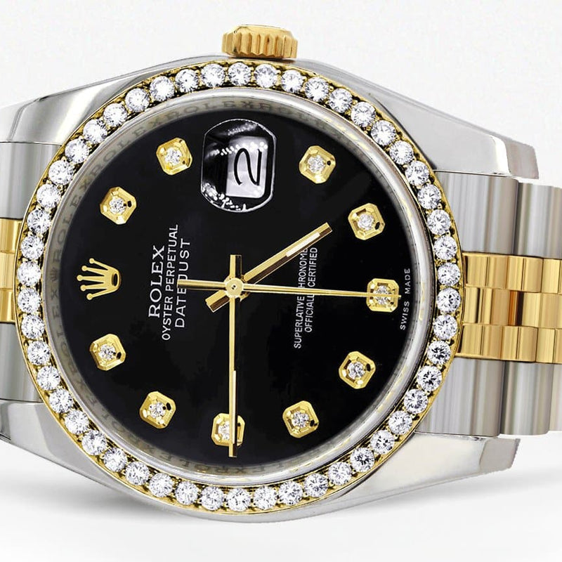 116233 | Hidden Clasp | Gold Rolex Datejust Watch | 36Mm | Black Dial | Jubilee Band