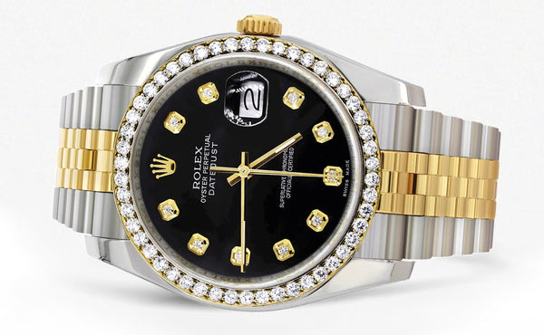 116233 | Hidden Clasp | Gold Rolex Datejust Watch | 36Mm | Black Dial | Jubilee Band